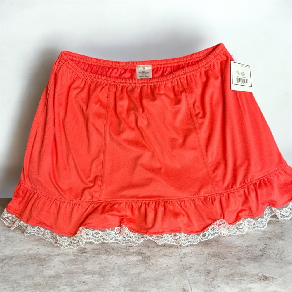 Elegant Coral Maxi Skirt with Lace Trim